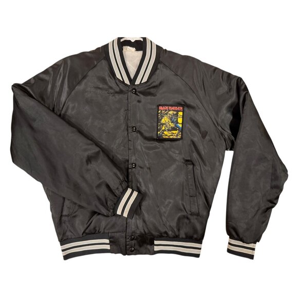 Vintage 1980s Iron Maiden Killers Chalk Line Bomber Jacket Rare Custom USA Large